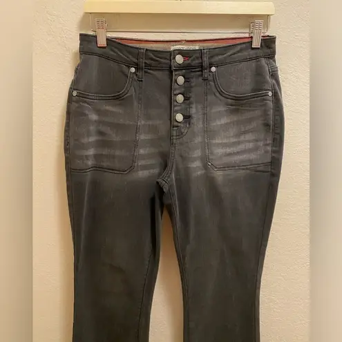 Frye & Co. Button Front Flare Fray Hem Jeans In Charcoal Wash Size 8 Black