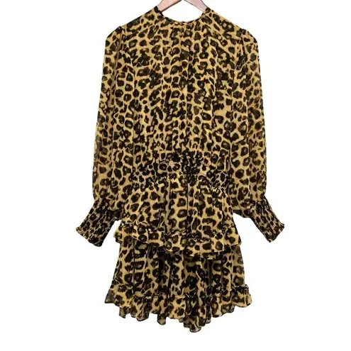 MISA Los Angeles Katia Leopard Print Ruffle Long Sleeve Mini Dress Size XS. NEW