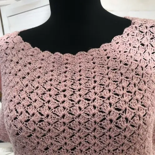 Vintage Handmade Crochet Knit Blouse Light Pink Medium