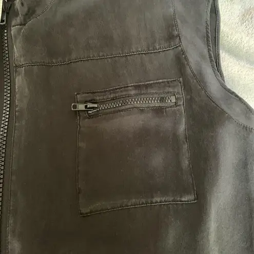 Women's Vintage Junction West Black Sleeveless Cargo Silk Jacket Vest Size M