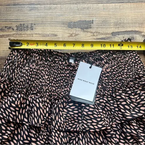 Who What Wear  Womens Black & Pink Tiered Mini Skirt Size Large NWT