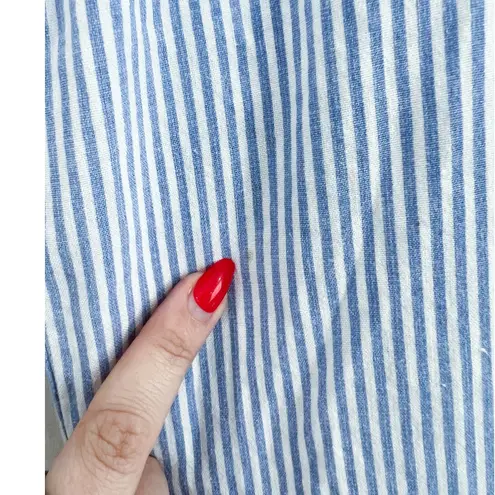 Magnolia Grace Women's Linen Wide Leg Pants Medium Pull On Blue Stripes Breezy