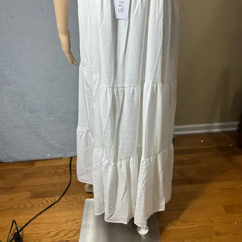 SNDYS Indigo Dress Womans XL White Maxi Plunging Neckline Summer Flowy NEW