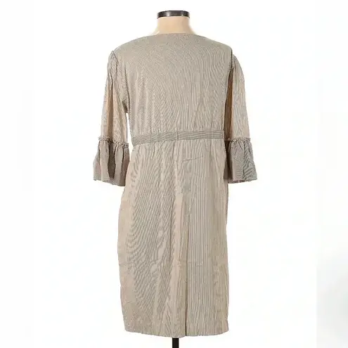 BCBGMAXAZRIA  Striped Sheath Stretch Dress Beige Bow Ruffle Sleeve Size Small