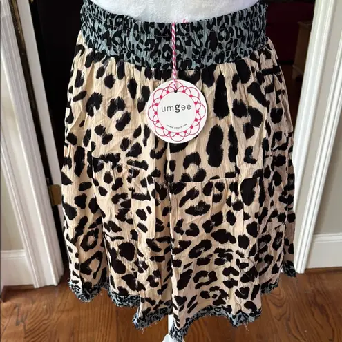 Umgee  Leopard Print Skirt relaxed fit tiered tan black gray drawstring NWT - Image 3