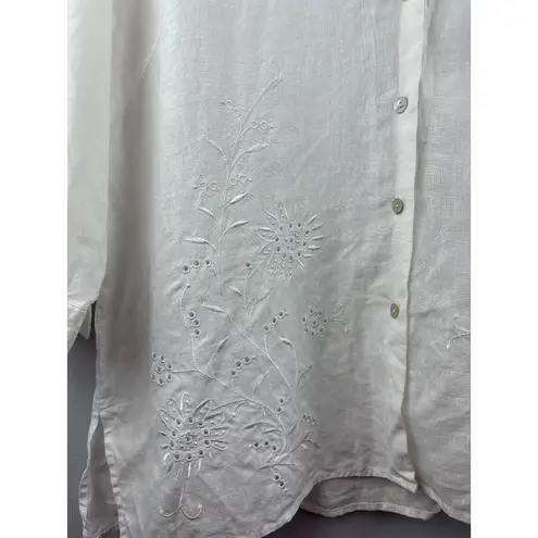 Women’s Edward XL Irish Linen Shell Button Up White Floral Embroidery 3 Quarter thumbnail 2