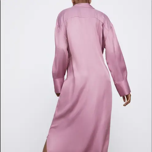 ZARA  SATIN EFFECT WRAP MIDI V-NECK DRESS Size XS NEW