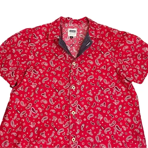 Uqnatu Red Midi Short Sleeve Paisley Red & Denim Dress Size Medium