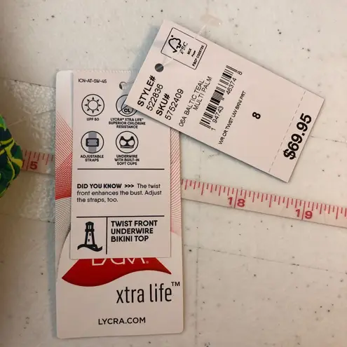 Lands End Chlorine Resist Twist Front Underwire Bikini Swimsuit Top Green 8