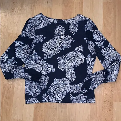 INC  Navy Paisley Cardigan with Rhinestone Buttons