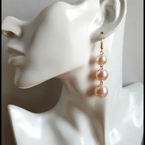 Pale Pink Faux Pearl 2 Tier Necklace Earrings Set