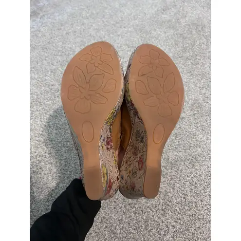 B.O.C. Born Concepts Brown Leather Floral Wedge Platform Slide Sandals Size 10