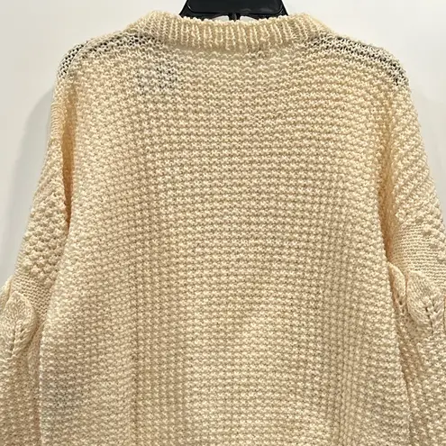 Vintage Hand Knot 100% Wool Cream Fisherman Sweater Thick Cable Knit Pullover M Size M