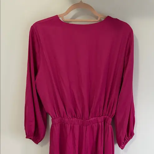 Lulus  Trendsetting Direction Magenta Satin Tie Front Wide Leg Jumpsuit