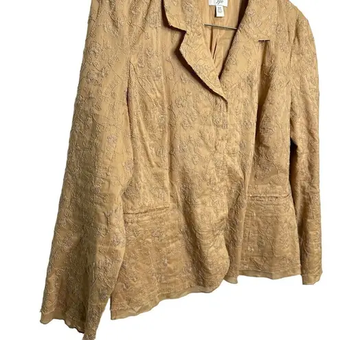 J.Jill Ginger 100% Cotton Boho Embroidered Lined Blazer Jacket Size 12 p Tan Tan
