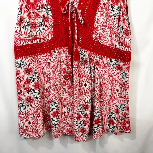 Torrid ‎ Plus Size 2X Top Babydoll Gauzy Crochet Lace Up Sleeveless Floral 709