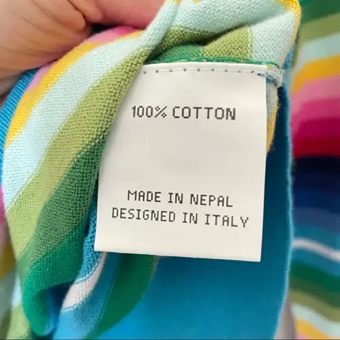 NWT Happy Sheep Rainbow Blue Striped Cardigan Crochet Detail Size Small