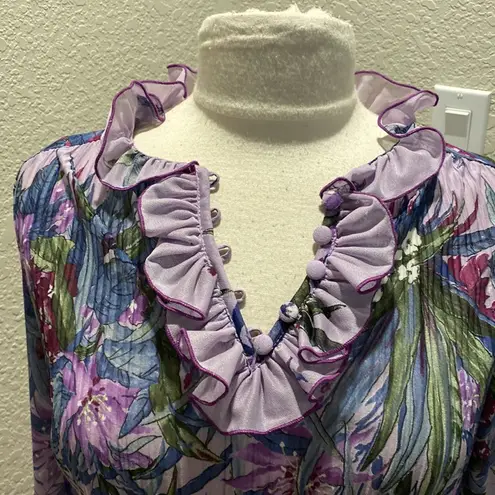Plaza Square Vintage 2 Piece Skirt Set Purple Floral Pleated Ruffles EUC L/XL