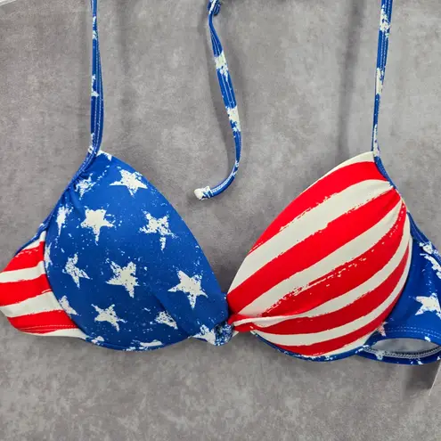 Xhilaration 02.  Red White Blue Padded Star Stripe Tie Bikini Swimwear Top XL