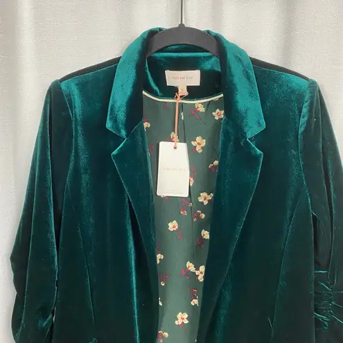 Skies Are Blue Green Velvet Open Front 3/4 Sleeve Blazer Sz.XS NWT