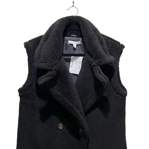 And Now This Teddy Faux Shearling Long Vest Black Women’s Size Medium NWT