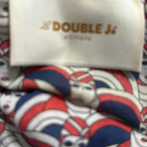 La DoubleJ Mantero Print Shirt Dress Rare Tie Neck Tie Waist Size Medium Blue