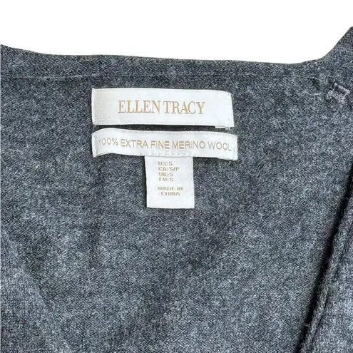 Ellen Tracy Tunic Sweater 100% Merino Wool Cardigan Women Gray Long Sleeve Belt
