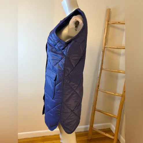 Top It Off Quilted Long Button Up Stadium Style Sleeveless Vest M/L Blue NWT Size M