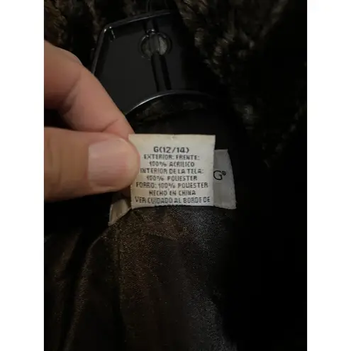 White Stag Faux Fur Jacket Womens Large Brown Button Front Lined Pockets Warm