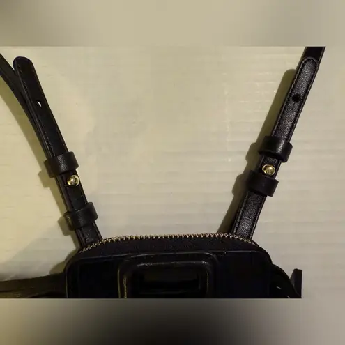 Maje Embossed Leather Adjustable Black Crossbody Phone Case