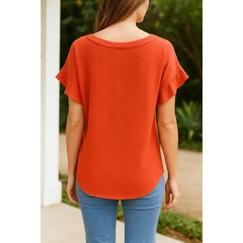 Adrienne Vittadini Coral Red Button Short Sleeve Tie Front Chic Retro Blouse XL