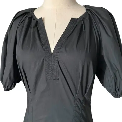 Ulla Johnson Carina Puff Sleeve Midi Dress in Black 100% Cotton Size 8