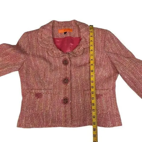 Cynthia Steffe Cynthia Steffens Cropped Pink Tweed Blazer Decorative Buttons 3/4 Sleeve Jacket