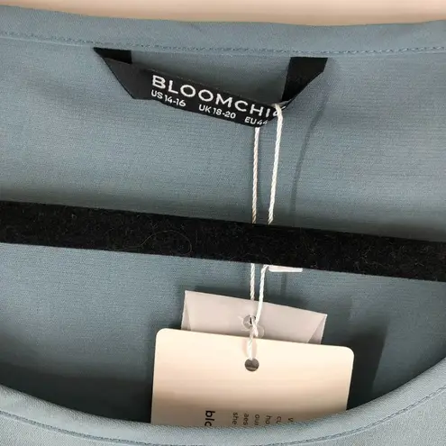 Bloomchic Plain Round Neck Button Detail Blouse Stone Blue 14-16