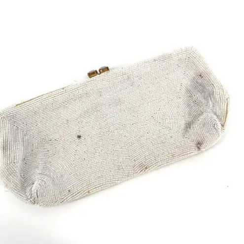 Vintage Beaded iridescent Delill handbag clutch bag made in Belgium white White