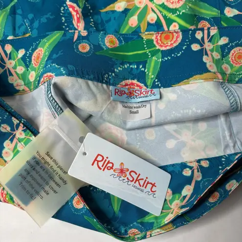 NWT RIP SKIRT Hawaii Blue Floral True Wrap Skirt Knee Length Pockets Casual S