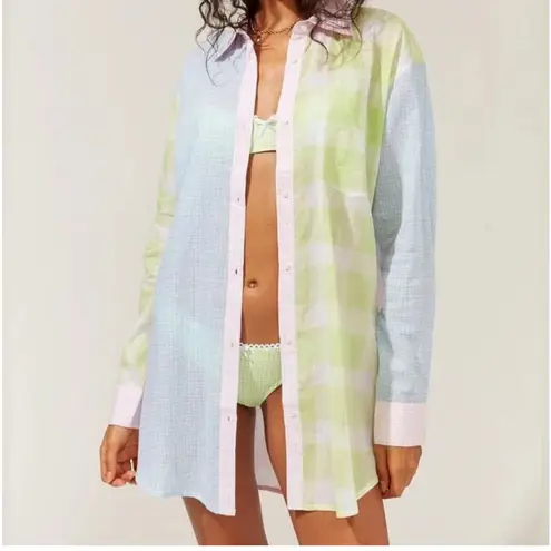 Solid & Striped Women Oxford Gingham Pastel Button Down tunic top Size M NWOT - Image 2