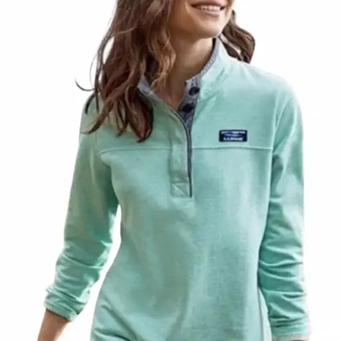 LL Bean Soft Cotton Rugby Pullover Green Size L