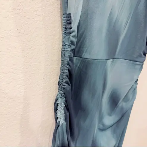 Ena Pelly Lou Gathered Mesh Maxi Dress in Green Abstract Print Size 4 NWT