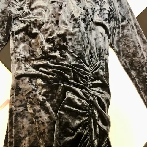 Bardot NWT Zula Velvet Maxi Dress Long Sleeve Side Slit Metallic Grey Silver sz6