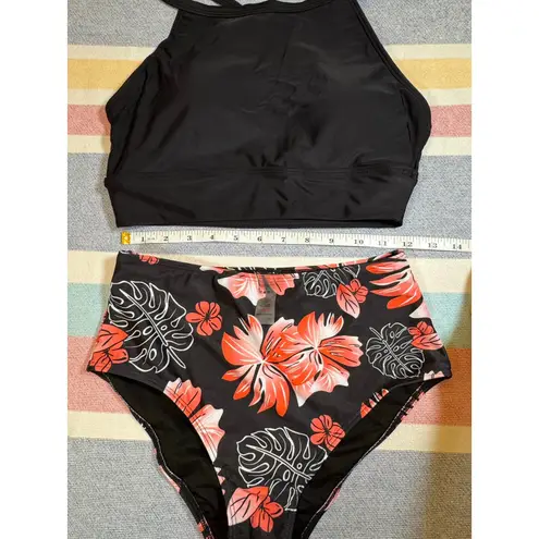 None NWOT High-Neck Bikini Set – Floral & Black (Size S)