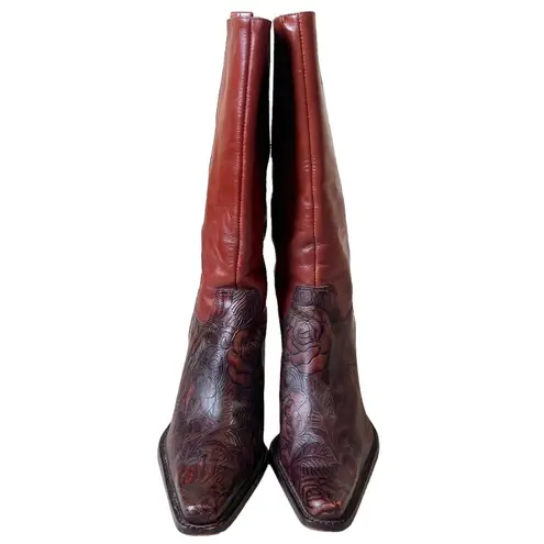 Antonio Melani Cassidy Brown Tooled Floral Leather Western Boots