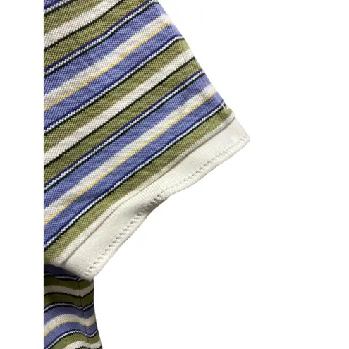 IZOD Y2K Striped Scallop Trim Womens Polo Shirt Purple Size L Preppy Academia