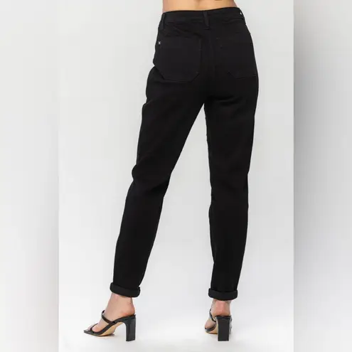 Judy Blue High Waist Jet Black Double Roll Cuff Jogger Jeans No Tie Size 16W