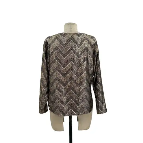 Halston Heritage Halston Vintage Gold Black Chevron Sparkle Glitter Top Size Small