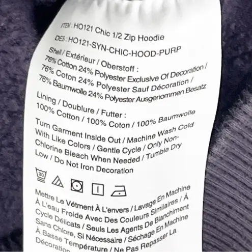 Peloton Purple 1/2 Zipper Chic Kangaroo Pocket Arm Spellout Hoodie, Size Medium