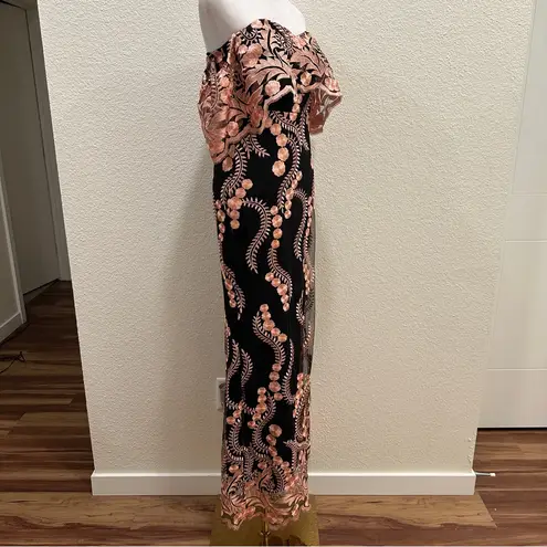 Soiéblu SOIEBLU Off Shoulder Embroidered Mexican Catrina Elegant Mermaid Maxi Dress Sz S