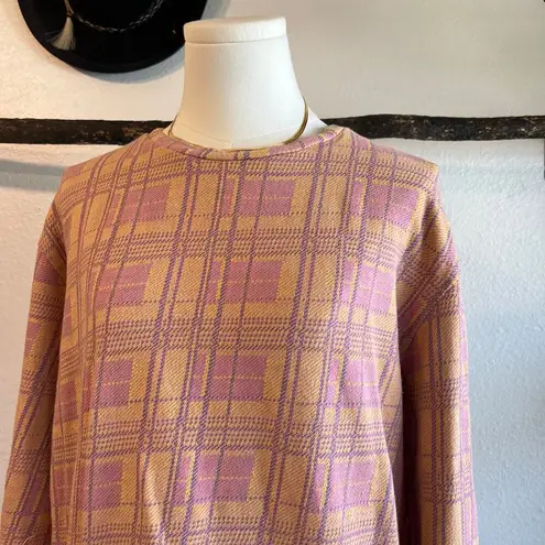 VSOP Pink Orange Plaid Print Organic Cotton Long Sleeve Pullover Sweater Size XL