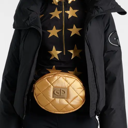 Goldbergh French Shimmering Gold Quilted Crossbody Belt Bag Ski Travel Fanny EUC