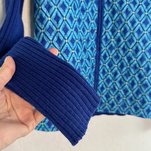 For Cynthia Blue Knit Sweater Quilted Vest Full Zip Front Nautical Preppy Coastal Yacht